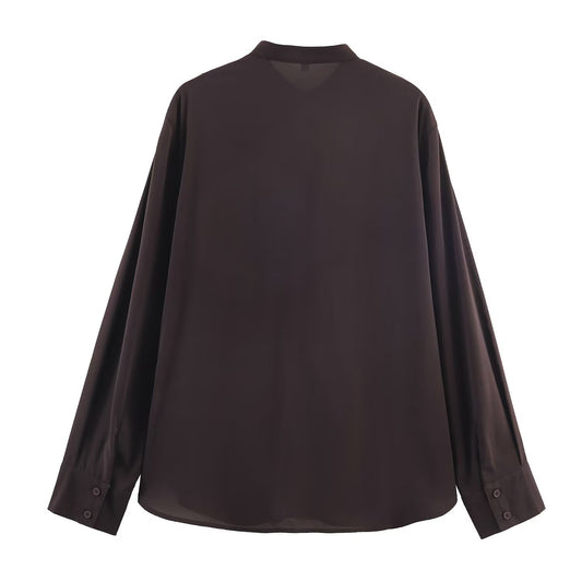 Blusa de manga larga con cuello volante colgante