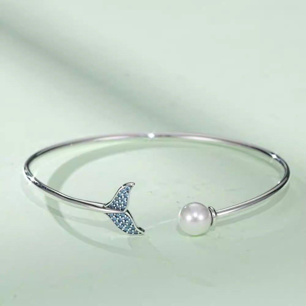 Pulsera de Plata de Ley 925 Lágrimas de Sirena con Circonita y Perla