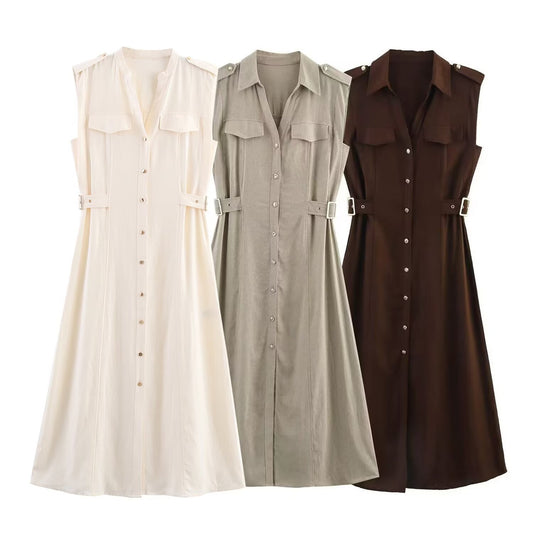 Vestido midi de lino para mujer