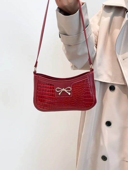Bolso de Hombro Pequeño de Piel Sintética con Lazo