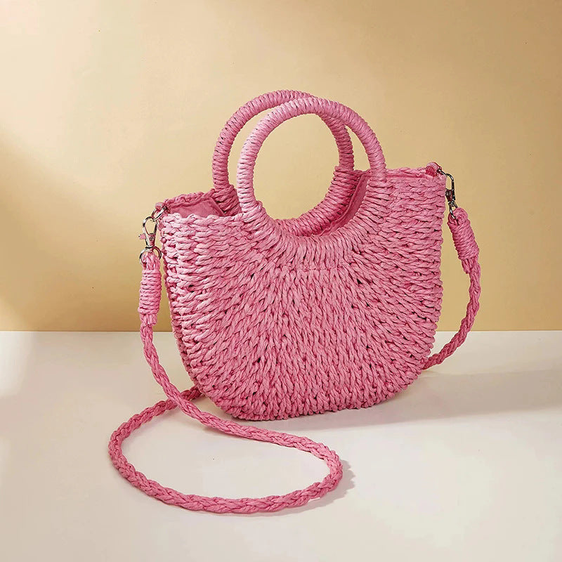 Bolso de hierba trenzada para mujer, versátil para la playa