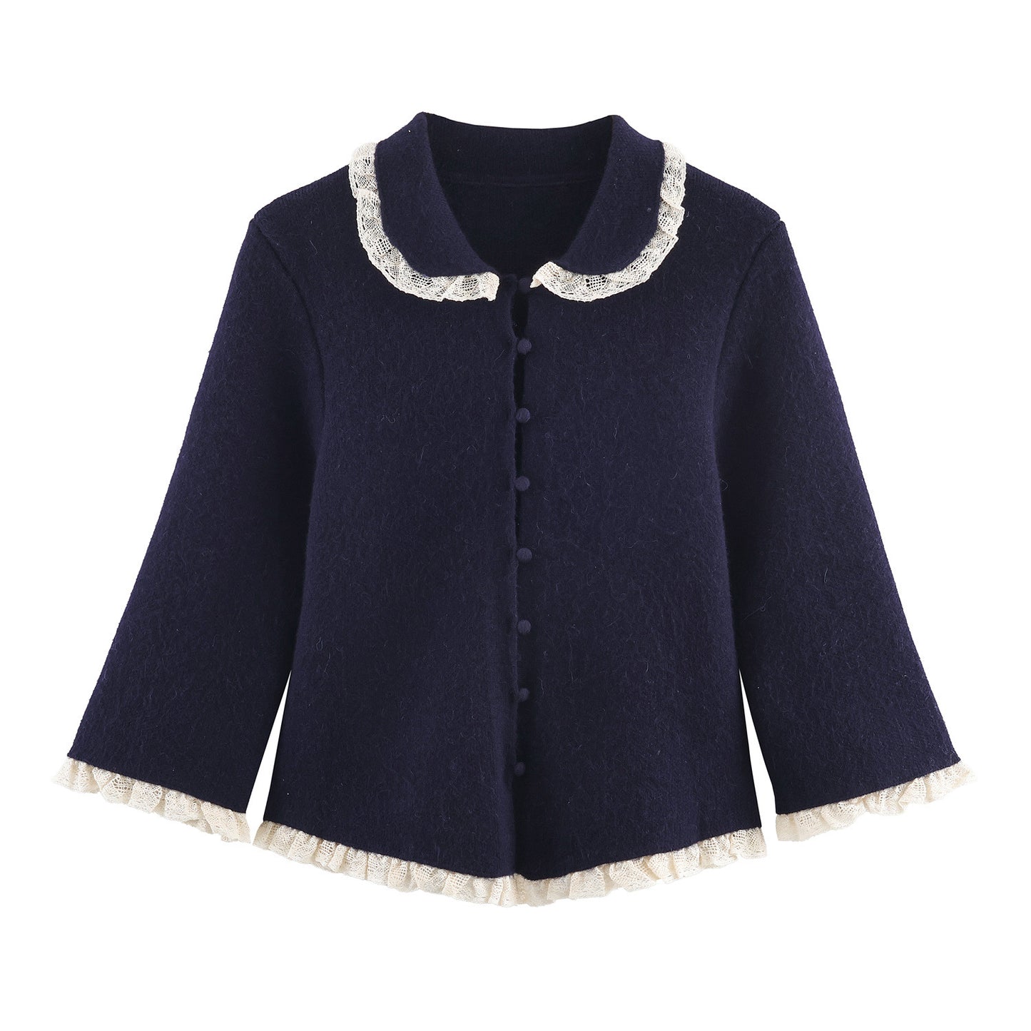 Chaqueta de punto con encaje y cuello redondo
