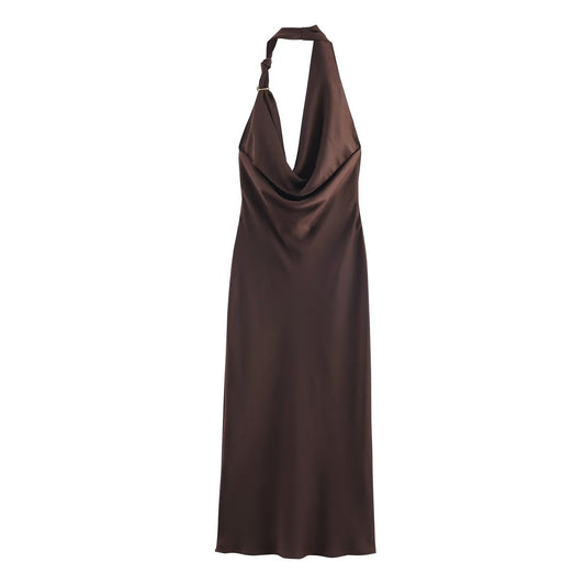 Falda midi asimétrica de satén con escote halter