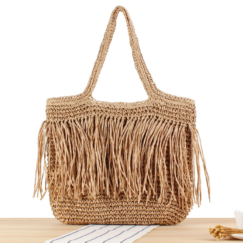 Bolso Bandolera Tejido a Mano con Flecos para Playa y Resort