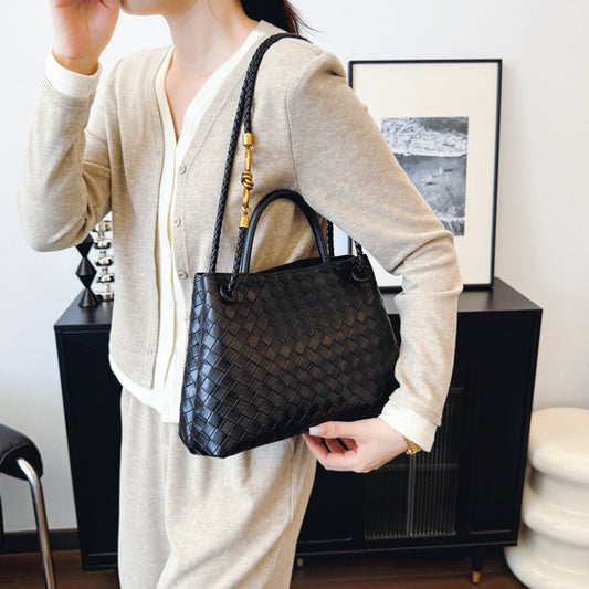 Bolso de hombro tejido con hebilla de cuerda metálica, a la moda, versátil, retro, ideal para mujeres que viajan al trabajo.