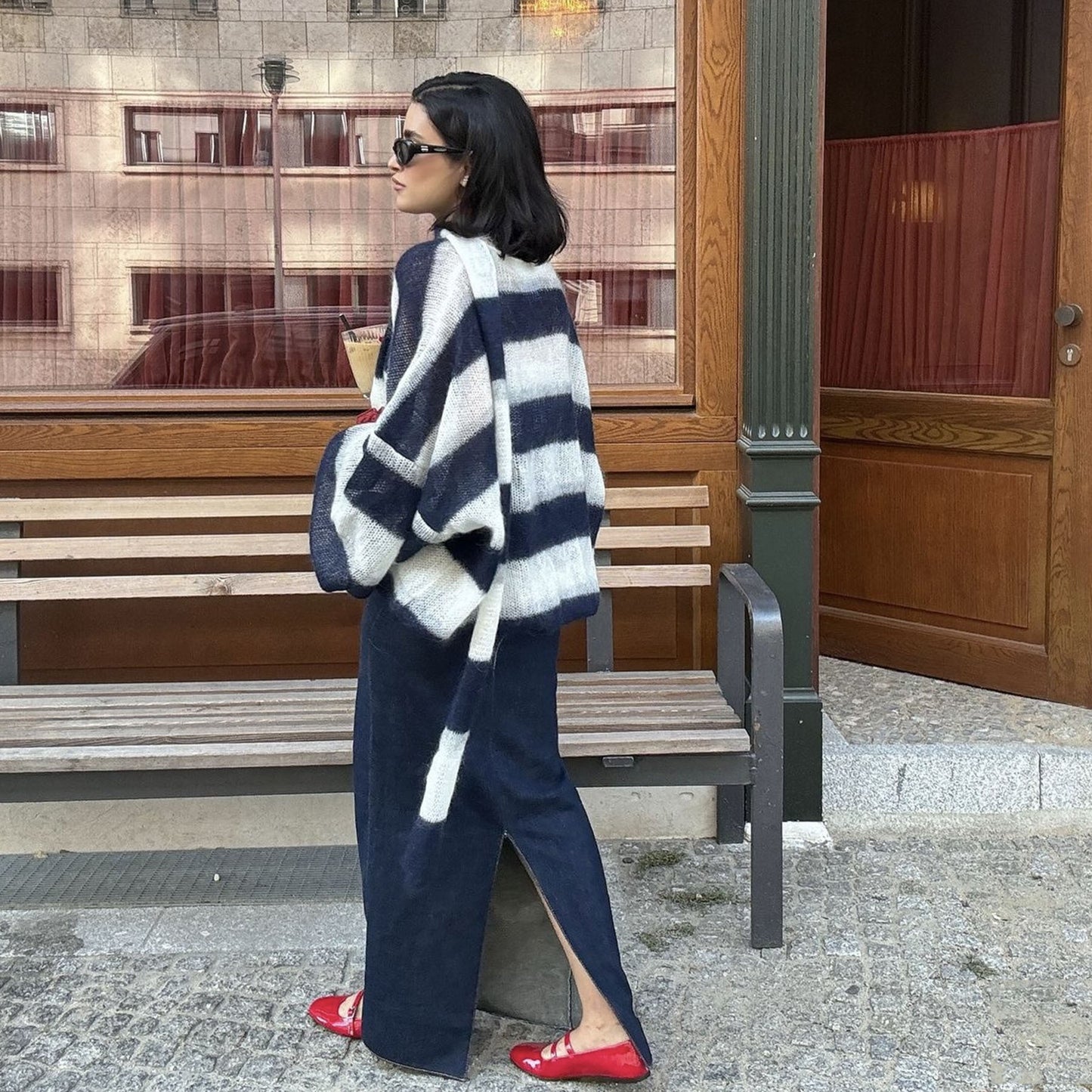 Loose And Idle Striped Sweater Cardigan With Scarf-3