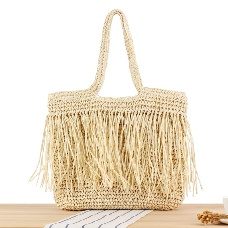 Bolso Bandolera Tejido a Mano con Flecos para Playa y Resort
