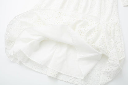 Vestido midi de manga larga con bordado y calado