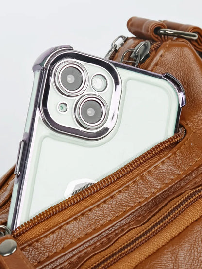 Bolso de Hombro Mediano de Piel Sintética con Múltiples Bolsillos