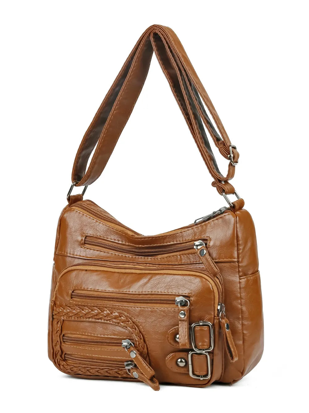 Bolso de Hombro Mediano de Piel Sintética con Múltiples Bolsillos