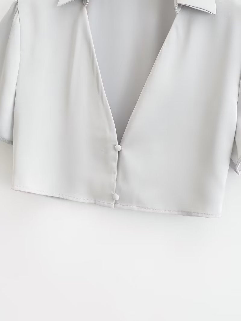 Conjunto de camisa y falda de satén de cintura alta