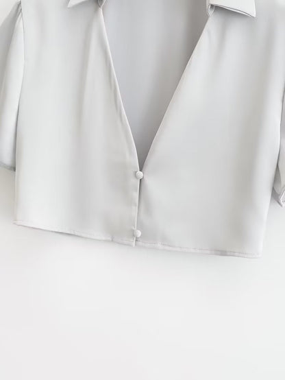 Conjunto de camisa y falda de satén de cintura alta