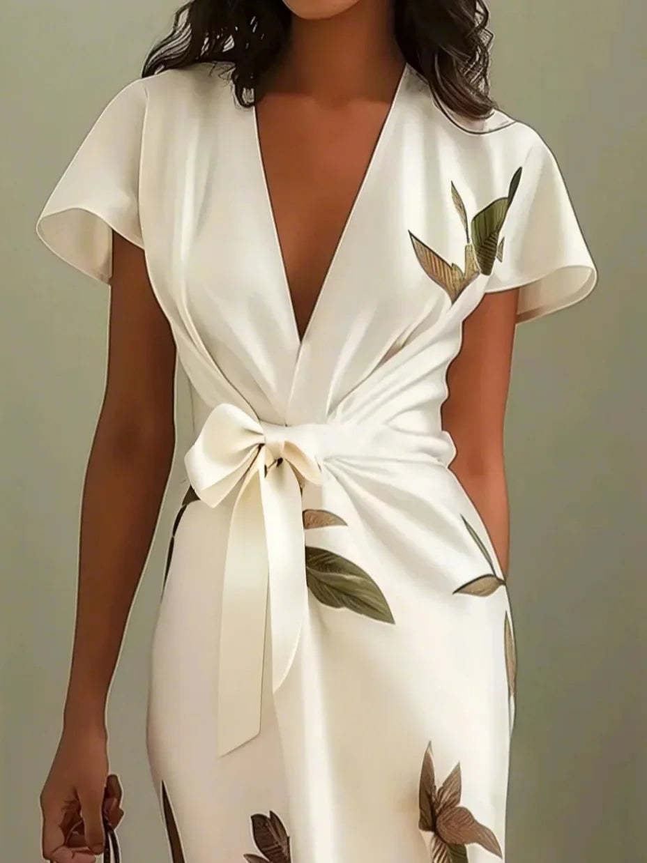 Vestido de satén estampado con cinturón incluido