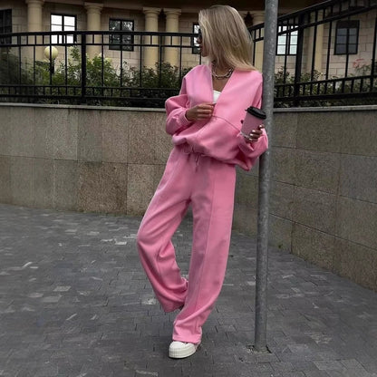 Conjunto de dos piezas casual de otoño con cremallera y jersey