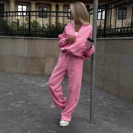 Conjunto de dos piezas casual de otoño con cremallera y jersey