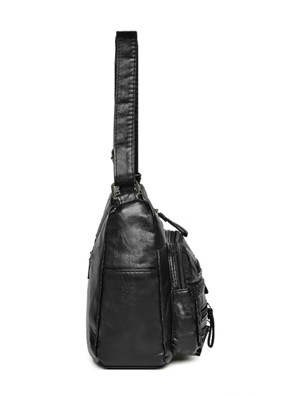 Bolso de Hombro Mediano de Piel Sintética con Múltiples Bolsillos