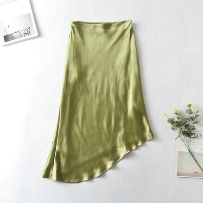 Falda midi de satén bicolor estilo francés
