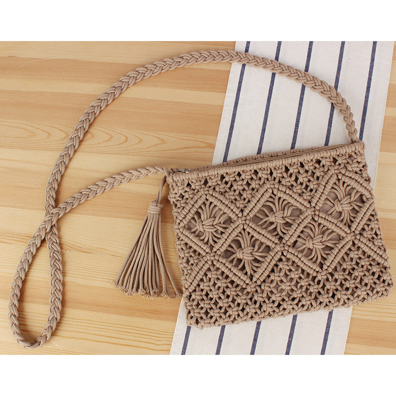 Bolso de Mano Tejido con Flecos Retro para Playa y Viaje