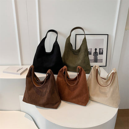 Bolso Tote Grande de Ante con Cierre Magnético Estilo Retro