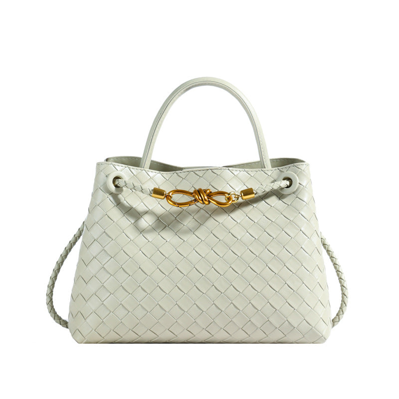 Bolso de hombro tejido con hebilla de cuerda metálica, a la moda, versátil, retro, ideal para mujeres que viajan al trabajo.