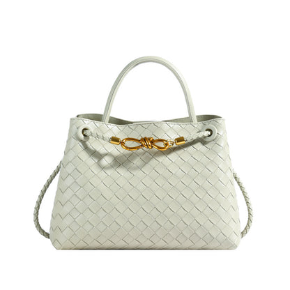 Bolso de hombro tejido con hebilla de cuerda metálica, a la moda, versátil, retro, ideal para mujeres que viajan al trabajo.
