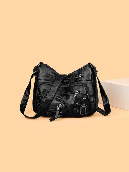 Bolso de Hombro Mediano de Piel Sintética con Múltiples Bolsillos