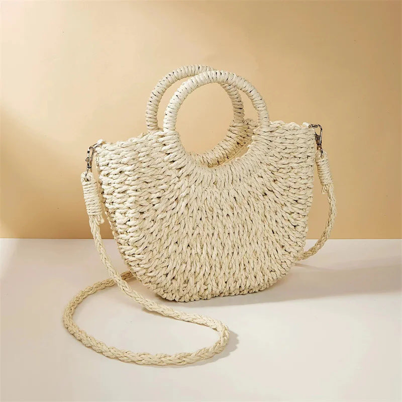 Bolso de hierba trenzada para mujer, versátil para la playa