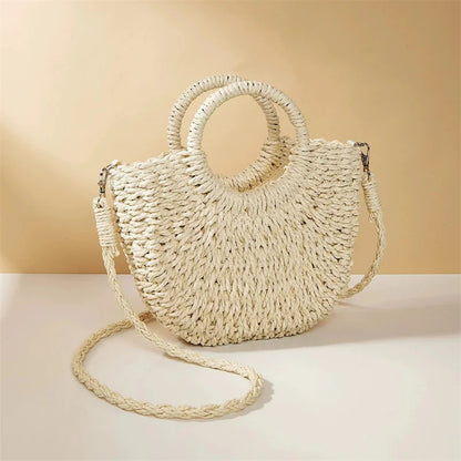 Bolso de hierba trenzada para mujer, versátil para la playa