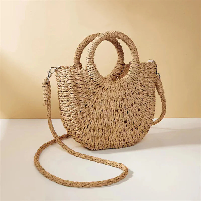 Bolso de hierba trenzada para mujer, versátil para la playa