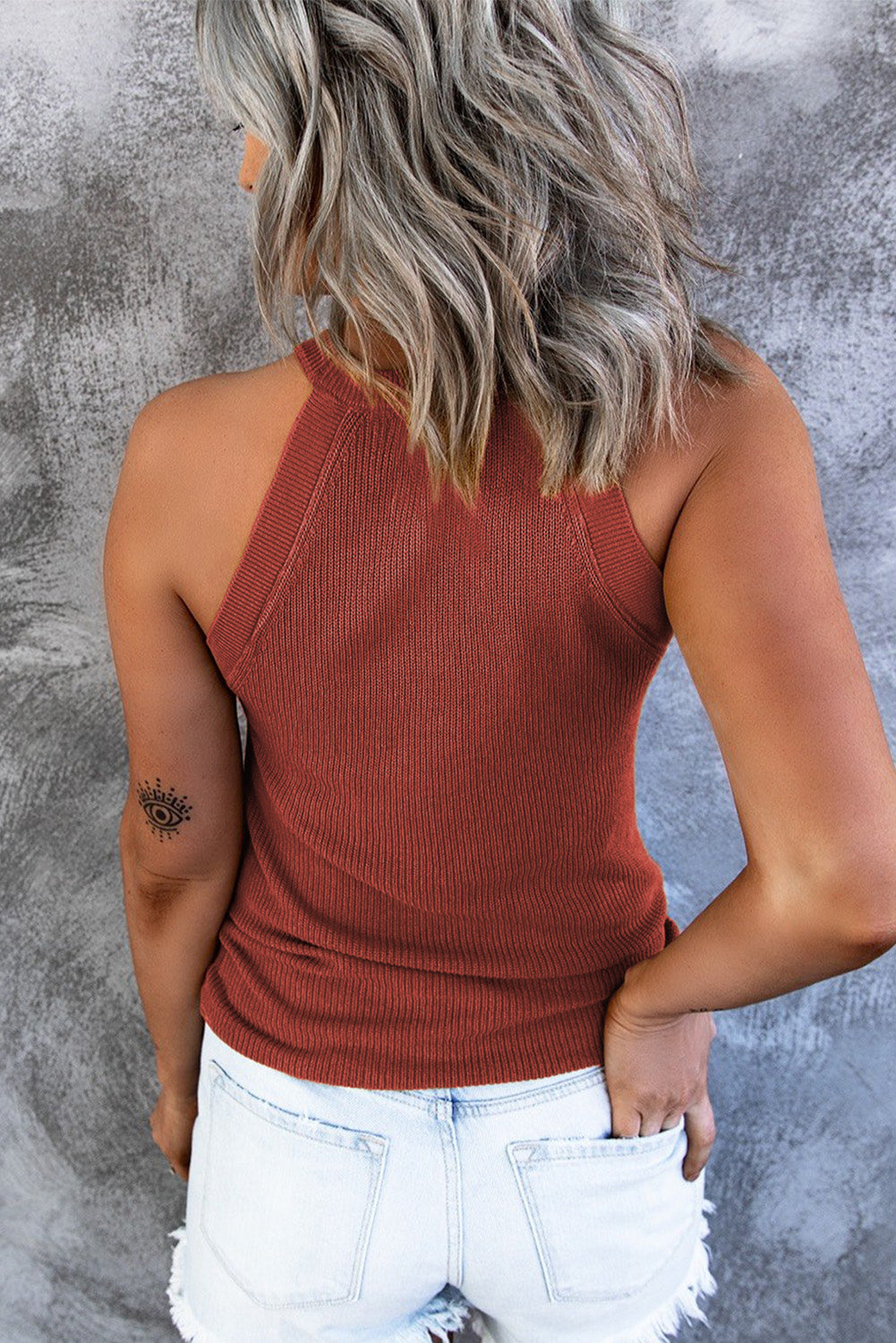 Top sin mangas de punto acanalado slim fit