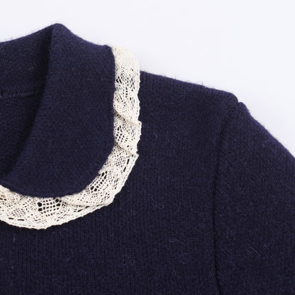 Chaqueta de punto con encaje y cuello redondo