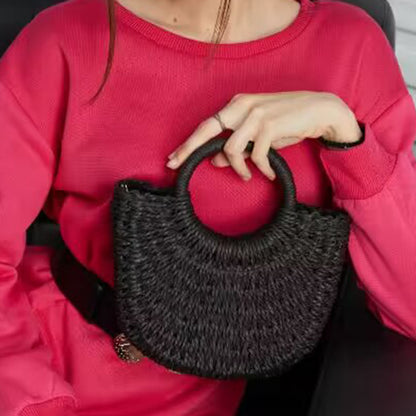 Bolso de hierba trenzada para mujer, versátil para la playa