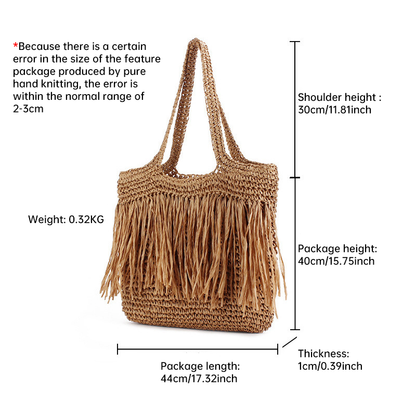 Bolso Bandolera Tejido a Mano con Flecos para Playa y Resort