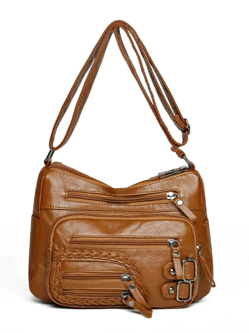 Bolso de Hombro Mediano de Piel Sintética con Múltiples Bolsillos