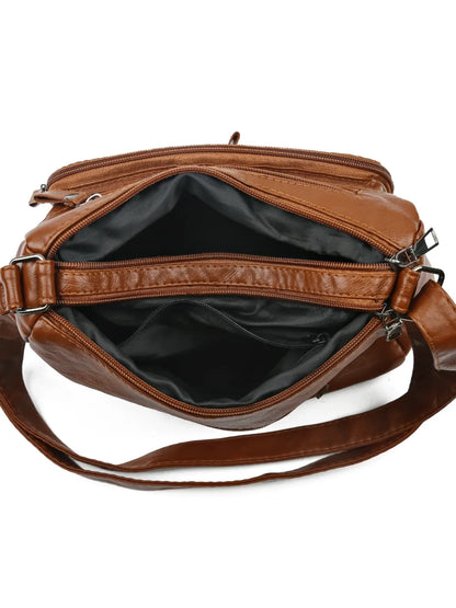 Bolso de Hombro Mediano de Piel Sintética con Múltiples Bolsillos