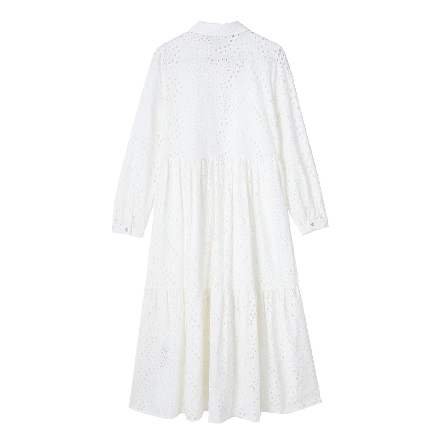 Vestido midi de manga larga con bordado y calado