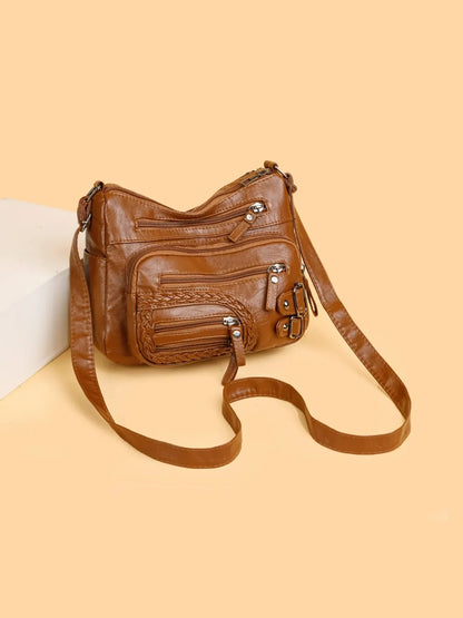 Bolso de Hombro Mediano de Piel Sintética con Múltiples Bolsillos