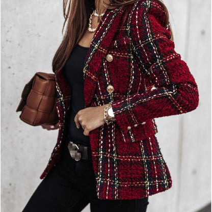 Blazer estampado de doble botonadura con solapa y manga larga