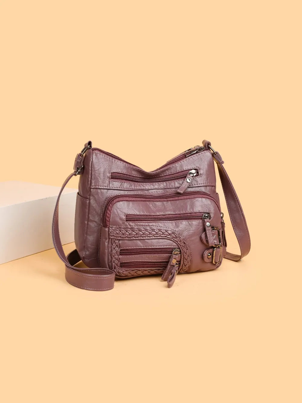 Bolso de Hombro Mediano de Piel Sintética con Múltiples Bolsillos