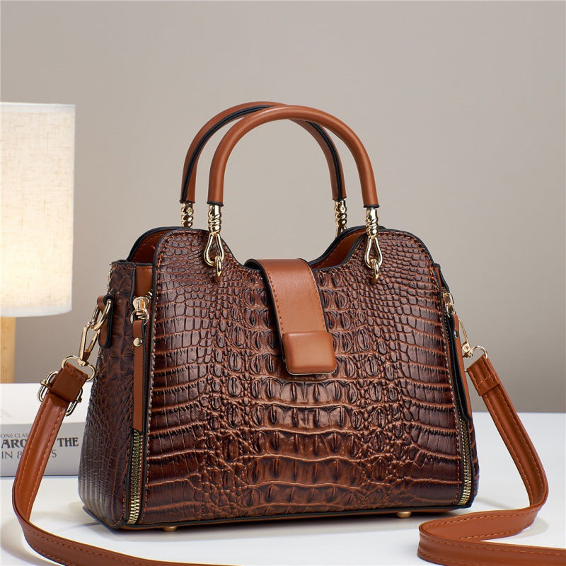 Bolso Tote y Bandolera con Patrón Cocodrilo de Gran Capacidad
