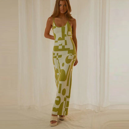 Vestido midi A-line de tirantes con estampado y espalda descubierta
