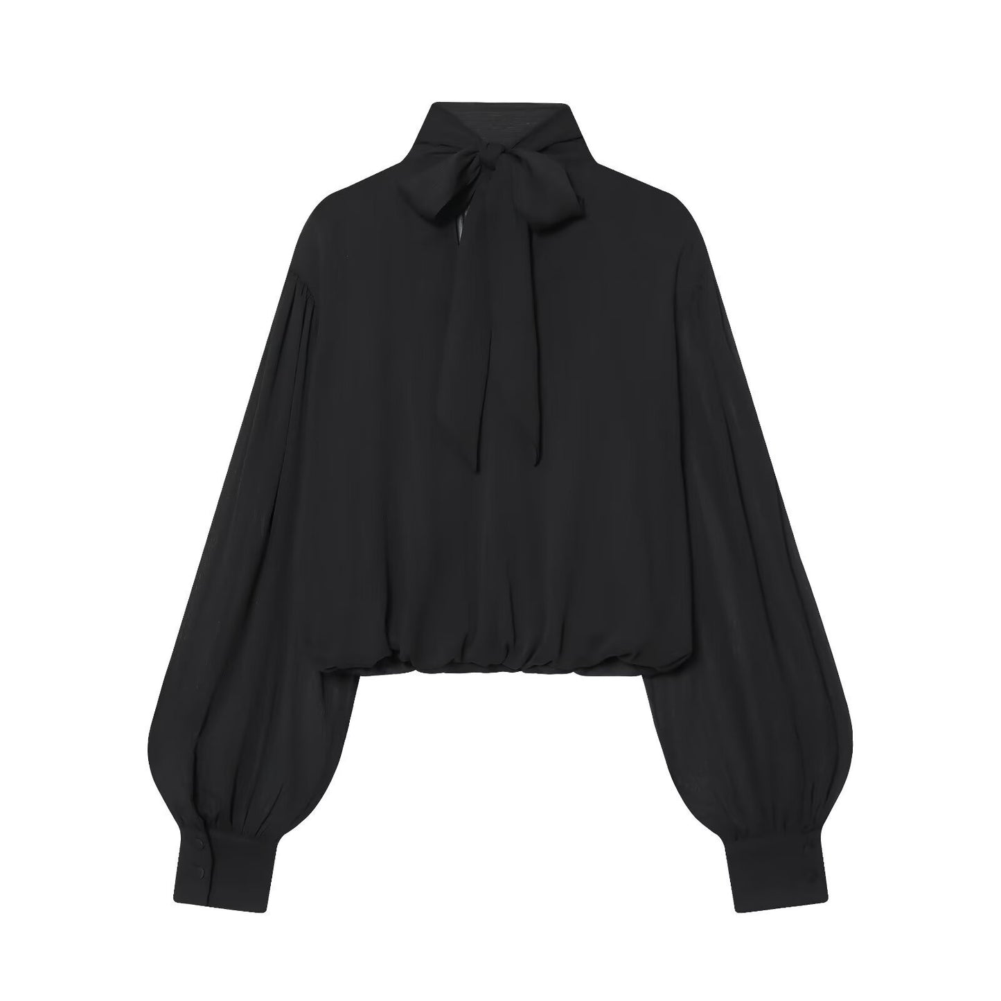 Top tipo camisa semitransparente con diseño abullonado y pliegues