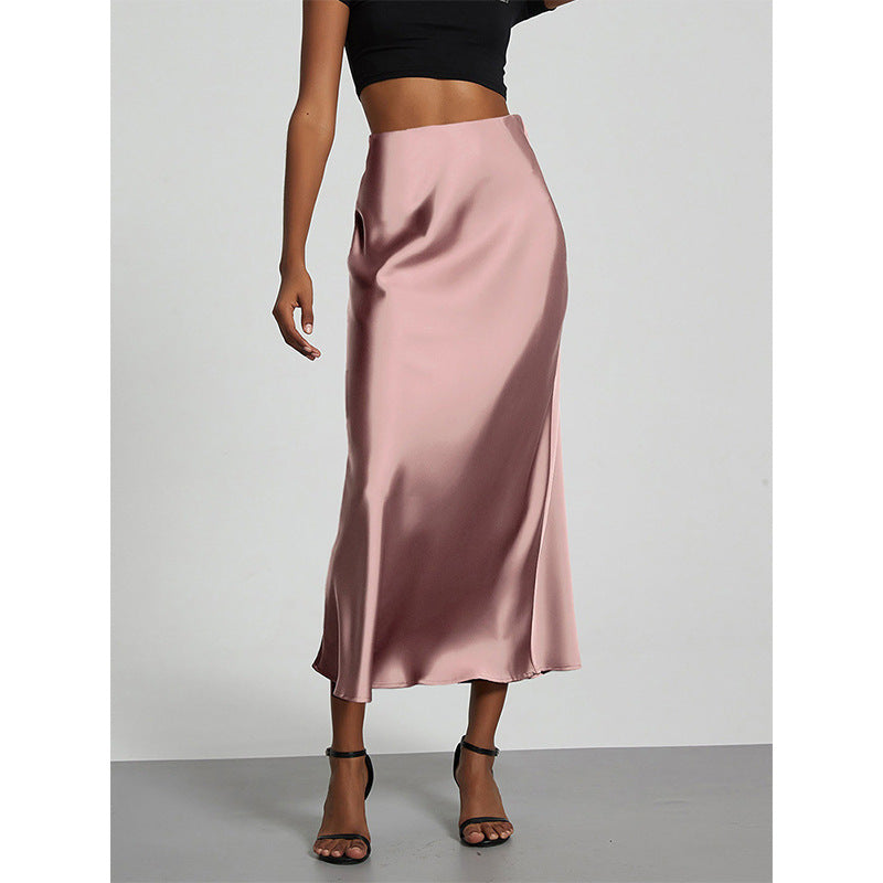 Falda midi A-line de satén liso con brillo natural