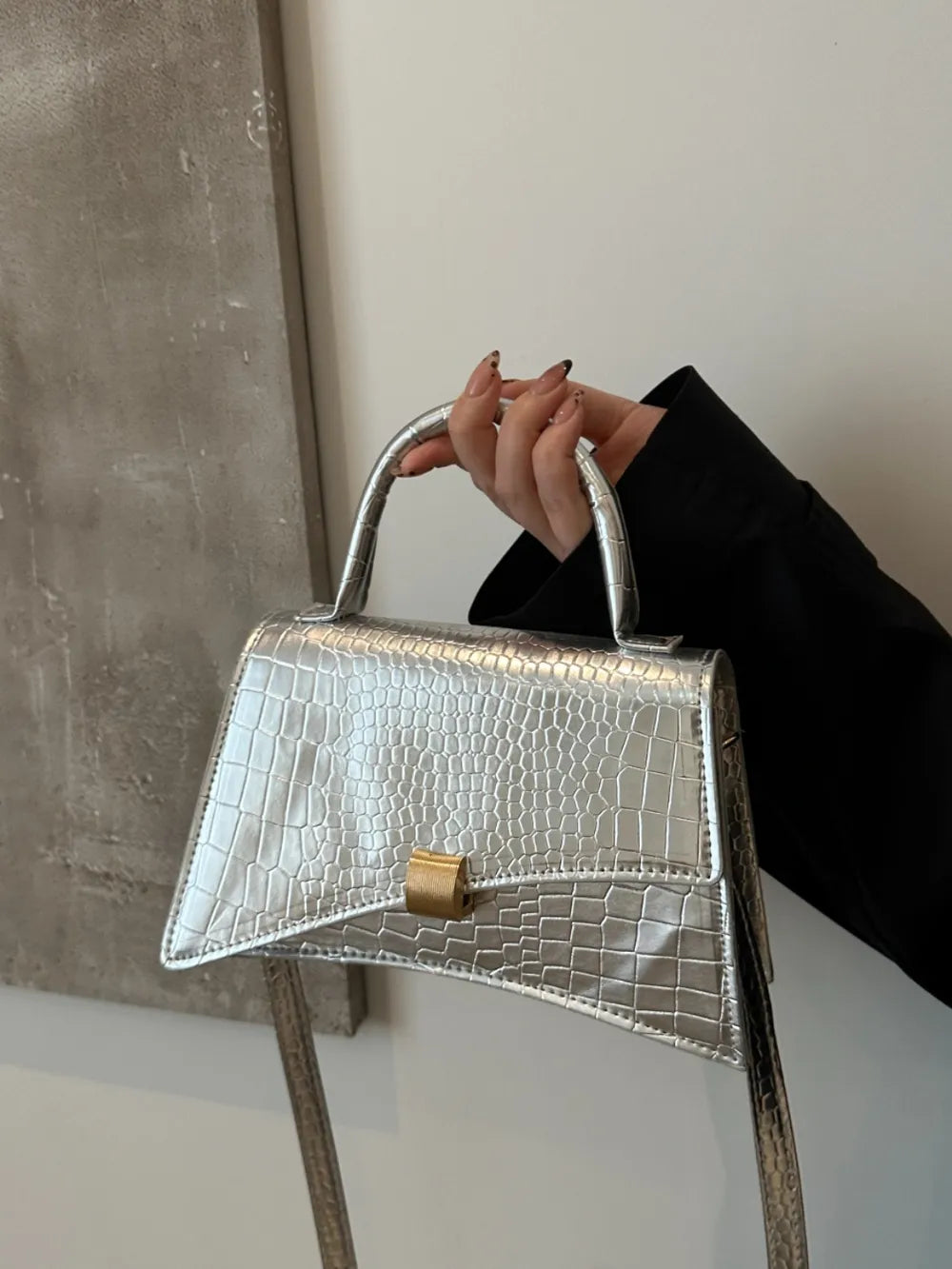 Bolso de Mano Pequeño de Piel Sintética de Color Liso