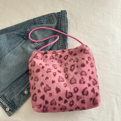 Bolso de Hombro de Pelo Sintético con Estampado de Leopardo