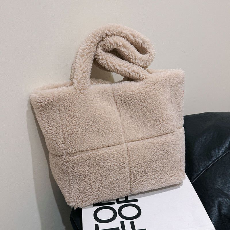 Women's Designer Luxury Plush Bag Winter Fashion Cute Tote Handbags Large Capacity Portable Single Shoulder Furry Bags-7