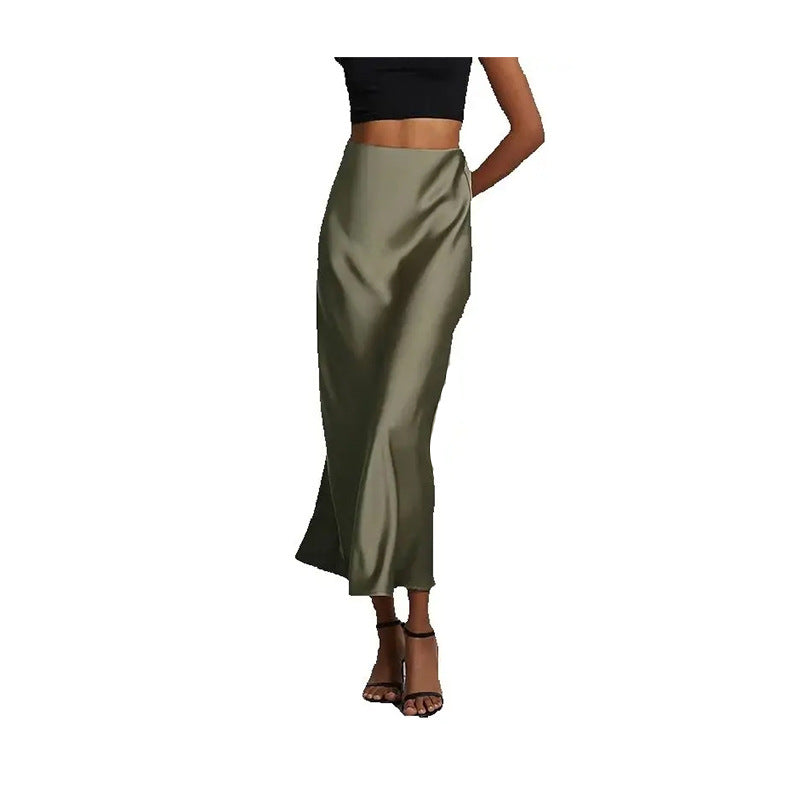 Falda midi A-line de satén liso con brillo natural