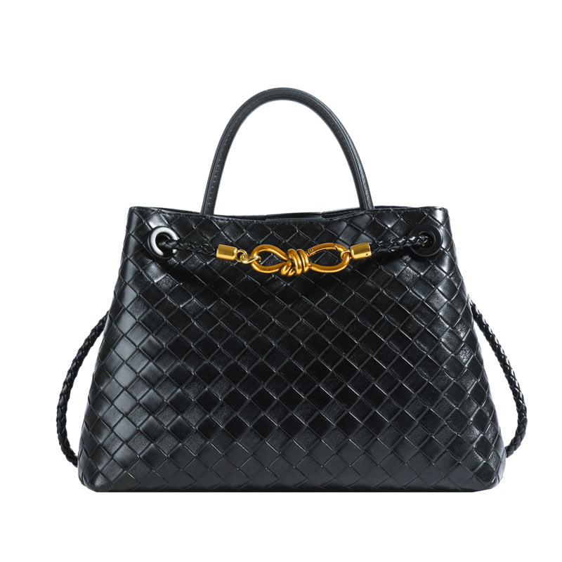 Bolso de hombro tejido con hebilla de cuerda metálica, a la moda, versátil, retro, ideal para mujeres que viajan al trabajo.