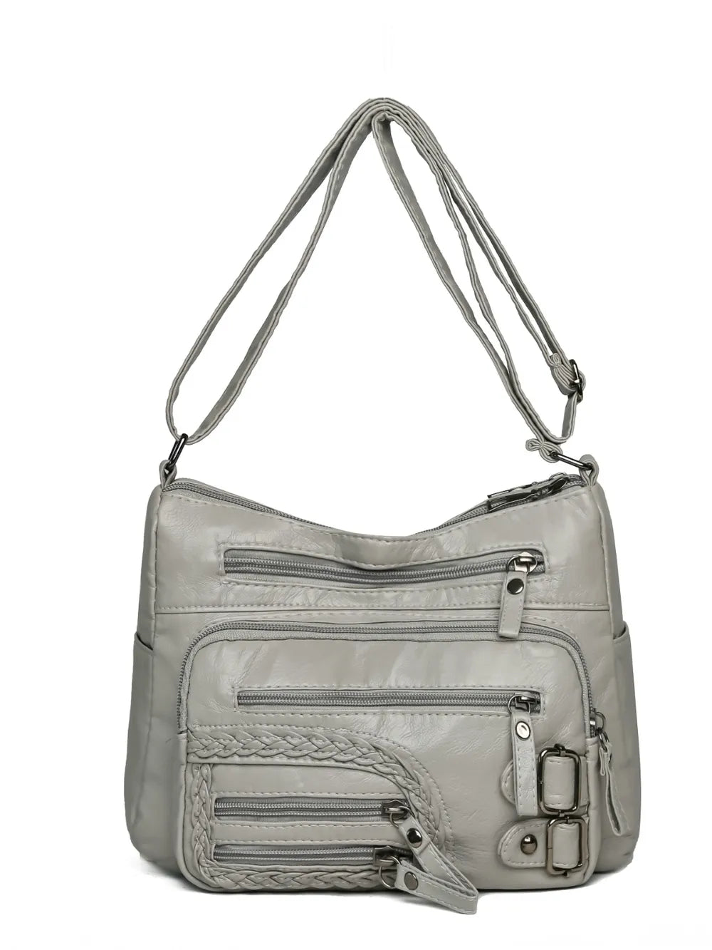 Bolso de Hombro Mediano de Piel Sintética con Múltiples Bolsillos