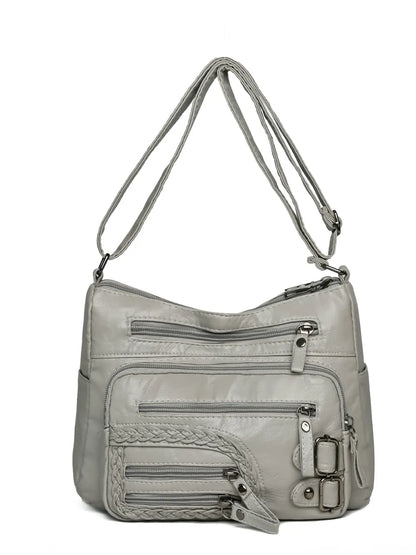 Bolso de Hombro Mediano de Piel Sintética con Múltiples Bolsillos